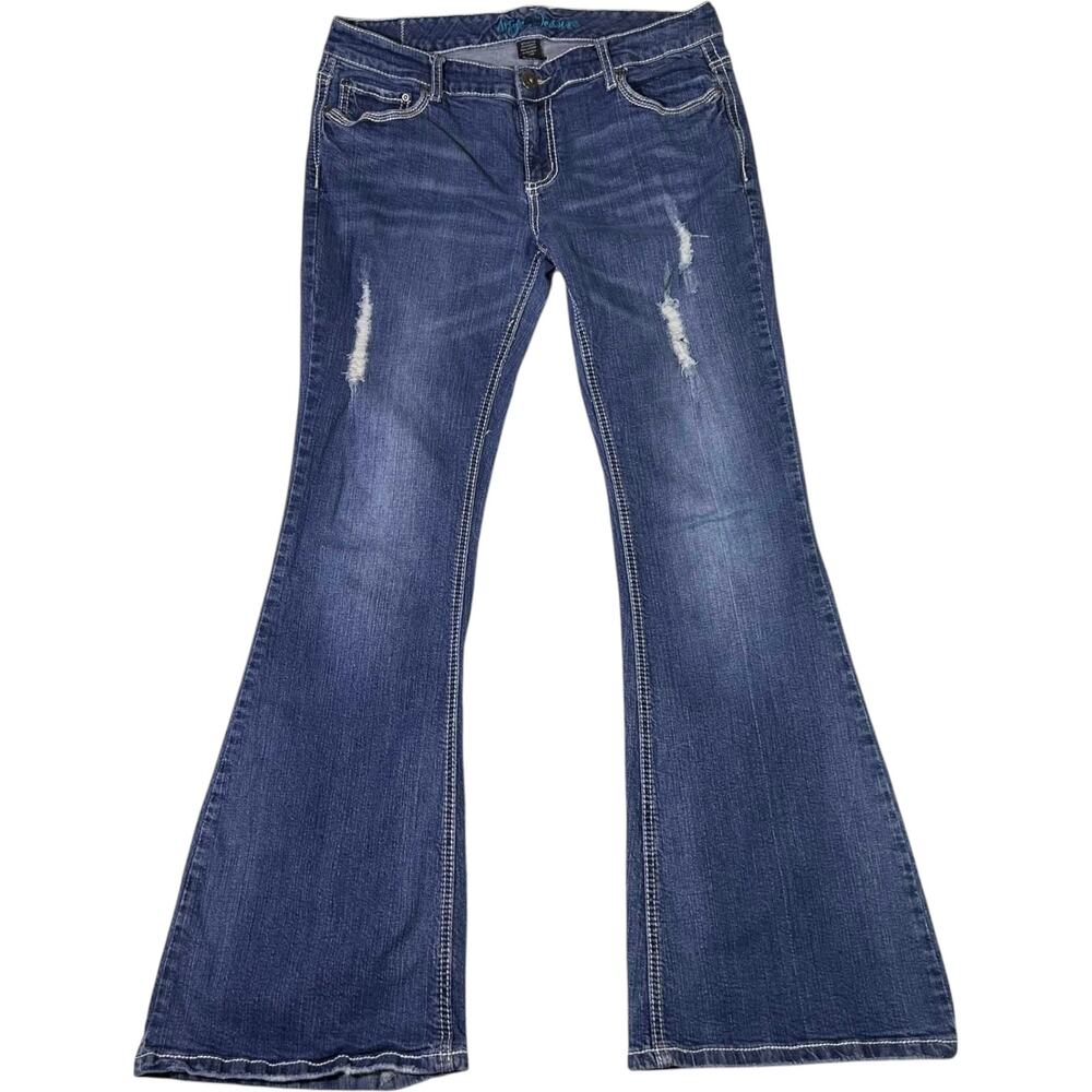 Ariya Jeans Flared Low Rise Distressed Juniors Women's Size 13/14 Y2K Streetwear